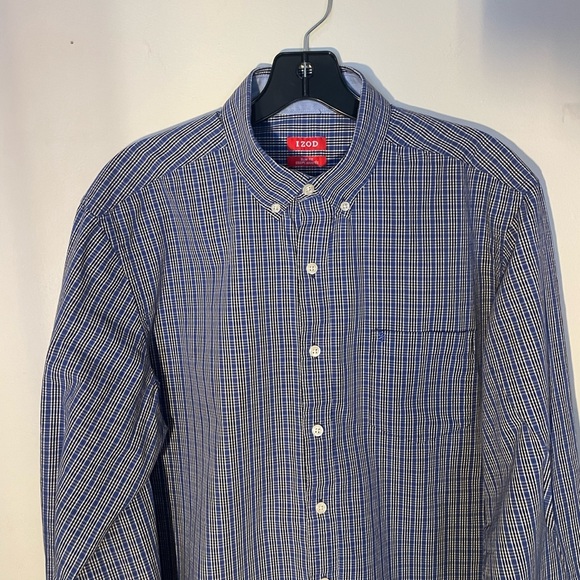 IZOD men’s slim fit blue /black/ white stripe button down size large - Picture 2 of 5
